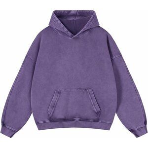 Men's Purple Pullover Plain Preppy Streetwear Cotton Vintage Hoodies Sweatshirt